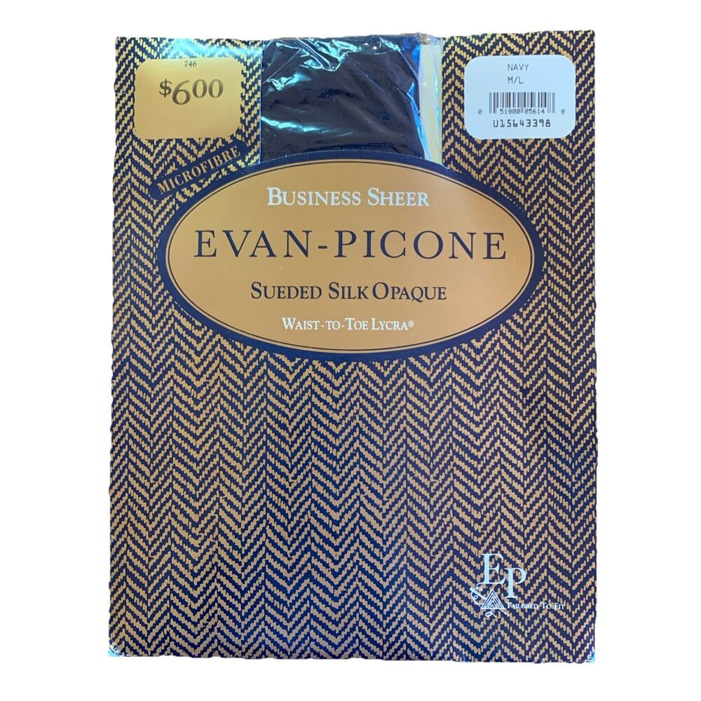 Evan-Picone Navy Tights New In Package Sueded Silk Opaque SZ M/L Microfibre 80's